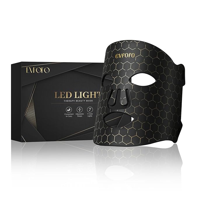 Led Face Mask Light Therapy, Red Light Therapy for Face, 7-1 Colors LED Facial Skin Care Mask, Black