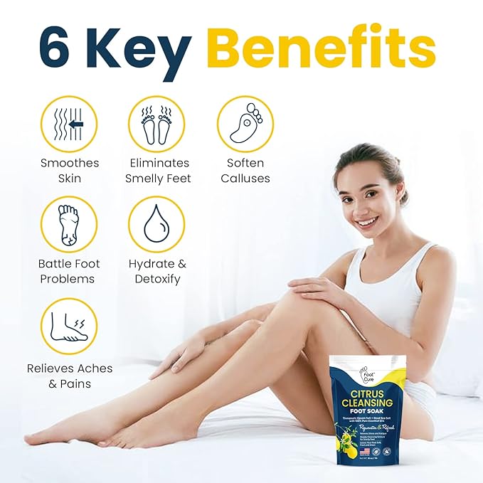 Citrus Detox Foot Soak with Epsom Salts for Foot Callus, Immune Boost, Damaged Toenail, Athletes Foot, Pedicure Callus Remover for Feet with Extra Strength Gel & Foot Pumice Stone Set