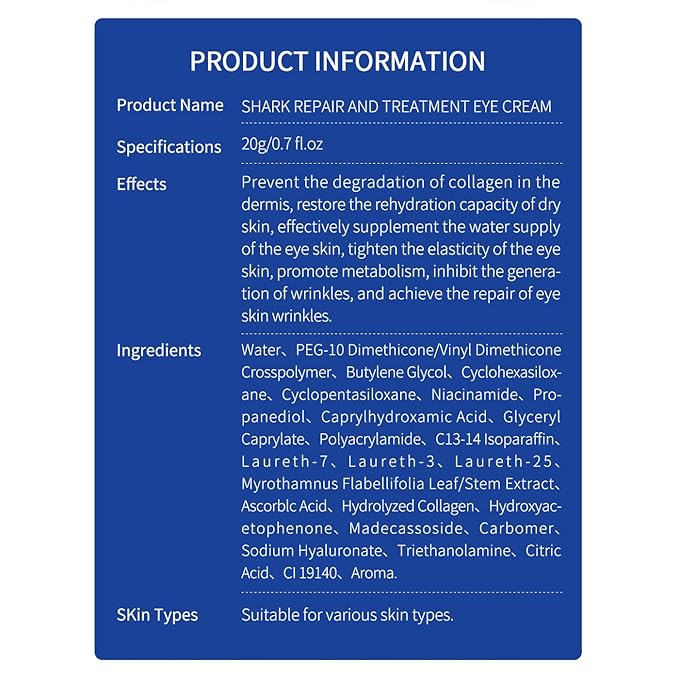 Eye Cream Reducing Fine Lines and Wrinkles Anti-Aging Eye Cream Repairing Dark Circles and Puffy Eye Cream 0.7 oz (shark)