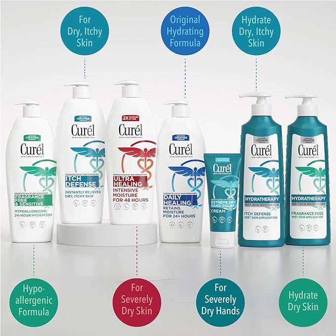 Curel Hydra Therapy In Shower Lotion, Wet Skin Moisturizer for Dry or Extra-dry Skin, with Advanced Ceramide Complex, 12 Oz, Pack of 2