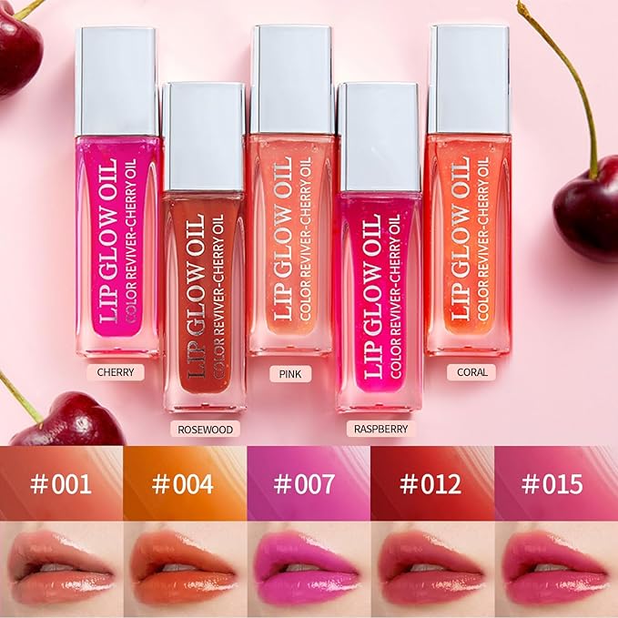 Plumping Lip Oil, Hydrating Gloss Tinted Lip Balm Transparent Lip Care, Big Brush Head Glitter Shine, Long Lasting Nourishing Non-sticky Fresh Texture(CORAL)