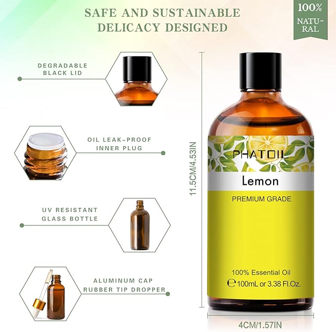 3.38FL.Oz Lemon Essential Oil, for Aromatherapy Diffusers, Humidifiers, Great for DIY Candle and Soap Making, Gift for Friend