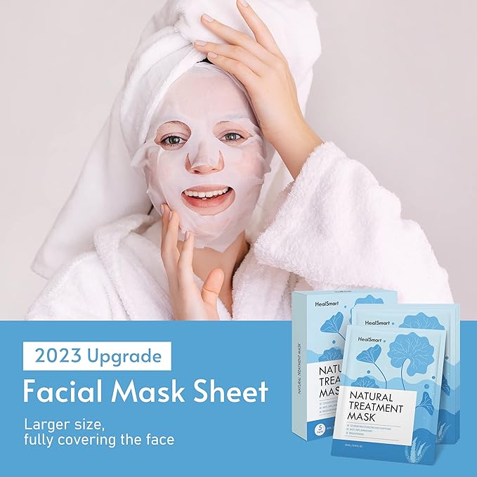 HealSmart 10 Pack Facial Mask 72 Hour Moisturizing and Soothing Face Mask Sheet Improve Skin Clarity and Radiance, for All Skin Types, High Capacity, Made in Korea