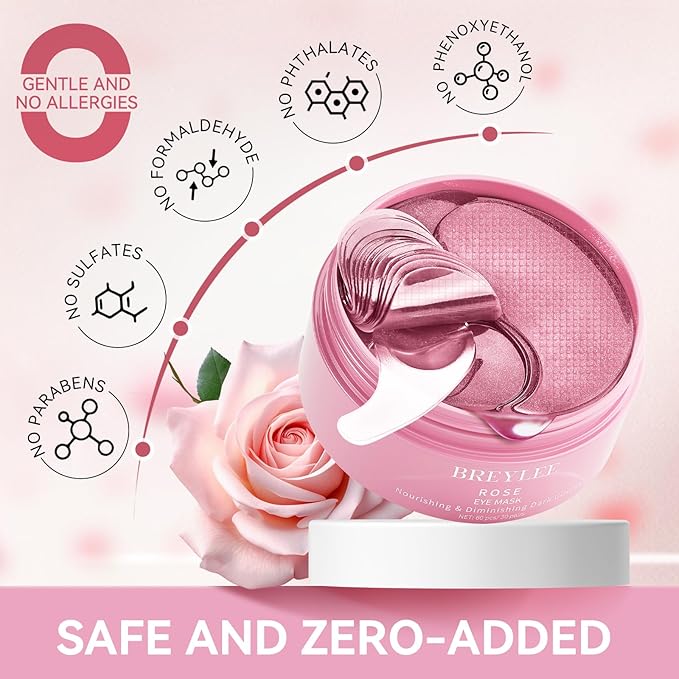 BREYLEE Rose Eye Mask - 60 Pcs Under Eye Treatment for Puffy Eyes, Wrinkles, Dark Circles and Fine Lines (Rose)