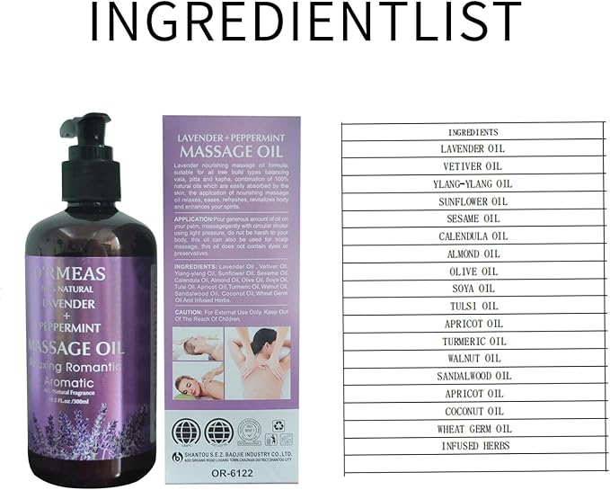 Massage Oil with Lavender and Peppermint Massage Oil for Skin Moisturizing Body Oil Lavender Massage Oil for Men and Women 10.2 fl.oz