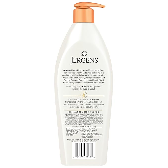 Jergens Nourishing Honey Dry Skin Moisturizer, with Illuminating Hydralucence Blend, Skin Nourishing Formula, Dermatologist Tested, 16.8 Oz, Pack of 4