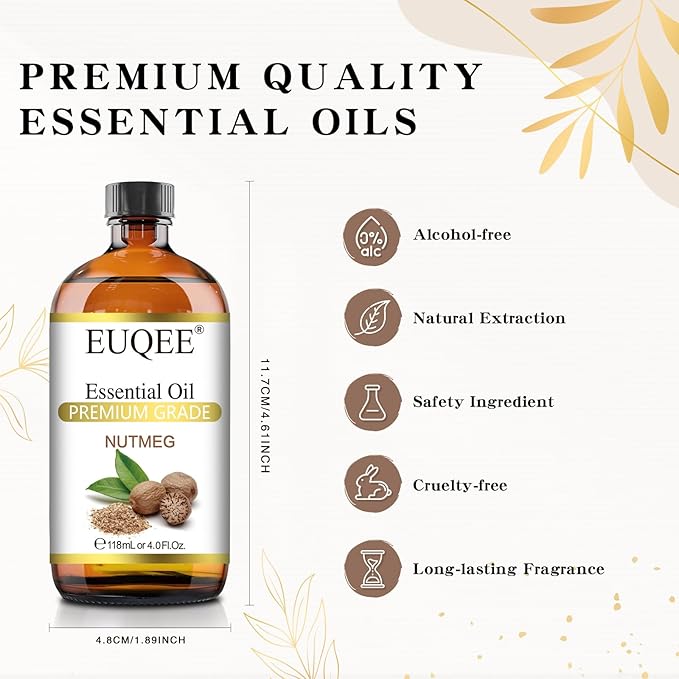 Nutmeg Essential Oil 118ML Large Capacity Nutmeg Oil Premium Aromatherapy Essential Oils with Glass Dropper for Candle Making, Soap Making-4oz