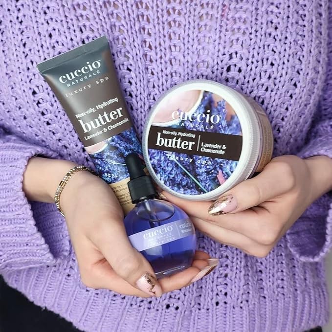 Cuccio Full Hand Treatment - Cuticle Oil 2.50 Oz and Butter Blends Moisturizing Scented Body Cream, 8 Oz (Lavender)