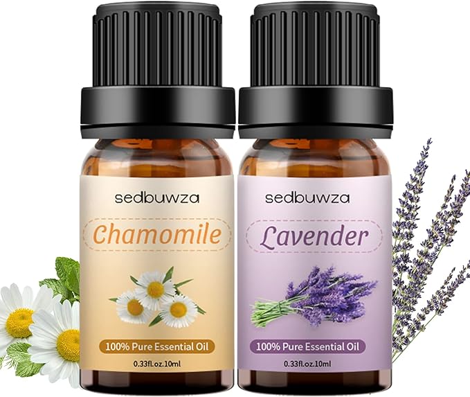 Sedbuwza Lavender Chamomile Essential Oil Set, Lavender Fragrance Oil Chamomile Scent Oil Set for Diffuser, Aromatherapy, Massage, Soap, Candle Making 2 x 10 ml