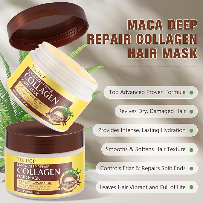 Hair Treatment Mask, Deep Repair Conditioning Collagen Hair Mask, Argan Oil Collagen Hair Mask for Dry Damaged Hair, Safe and Nourishing Formula For All Hair Types