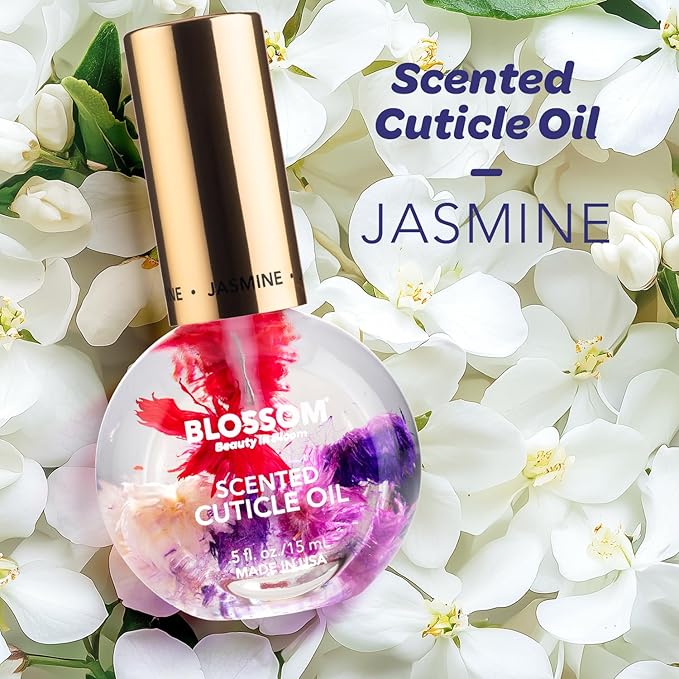 Blossom Cuticle Oil for Nails, Hydrating, Moisturizing, Scented Nail Oil Cuticle Care, Infused with Real Flowers, Made in USA, 0.5 fl. oz, Jasmine