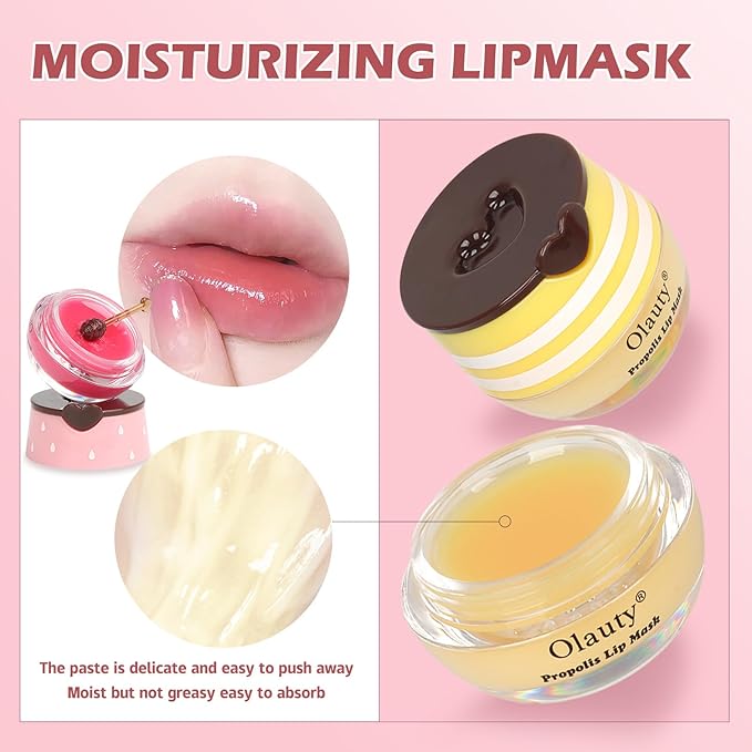 4 Pcs Bee Lip Balm Honey Pot,Strawberry&Watermelon&Honey&Apple Lime Lip Mask Overnight Hydrating Prevention Dry and Cracked Lip Scrubs Exfoliator Lip Care, Lip Sleeping Mask Reduces Lip Lines