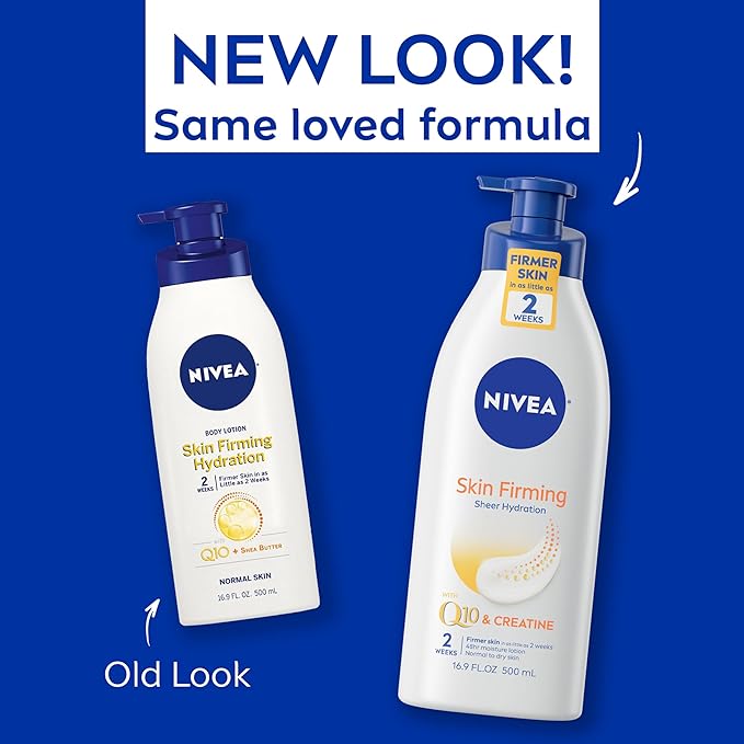 NIVEA Skin Firming Sheer Hydration Body Lotion with Q10 and Creatine, Skin Firming Lotion Pack, 16.9 Fl Oz Pump Bottle, Pack of 3