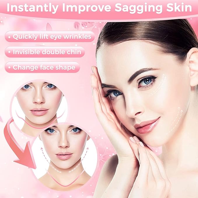 Face Tape,100 PCS Face Lifting Tapes with 8 Strings – Invisible Face Lift Tape for Neck,Eyes,Jowls,Double Chin,Sagging Skin Tightening,Anti-Wrinkle Facial Tapes,V-Line Slimming,Instant Facelift Makeup