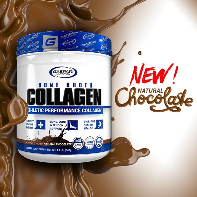 Gaspari Nutrition Bone Broth, Athletic Performance Collagen, 13g Protein, Gluten Free, Non-GMO, Keto Certified, Gut and Joint Health (30 Servings, Natural Chocolate)