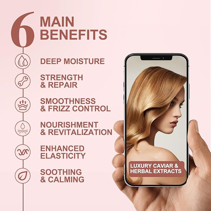 Caviar Hair Mask, Enriched with Caviar Essence, Keratin, & Herbal Extracts for Ultimate Shine & Softness, Deep Conditioning Treatment for Dry or Damaged Hair, 11.8 fl oz,Sulfate-Free