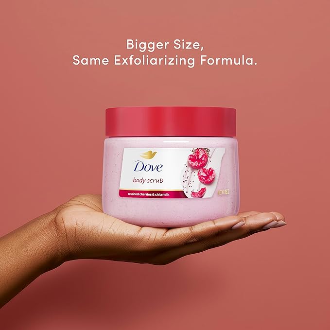 Dove Cherry & Chia Body Scrub Exfoliates and Deeply Nourishes for Smooth, Radiant Skin 15oz