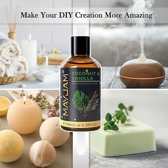 Coconut & Vanilla Fragrance Oils Essential Oil - Coconut & Vanilla Oil for Diffusers, 3.38FL.OZ/100ML Large Volume Fragrance Oil with Premium Glass Dropper