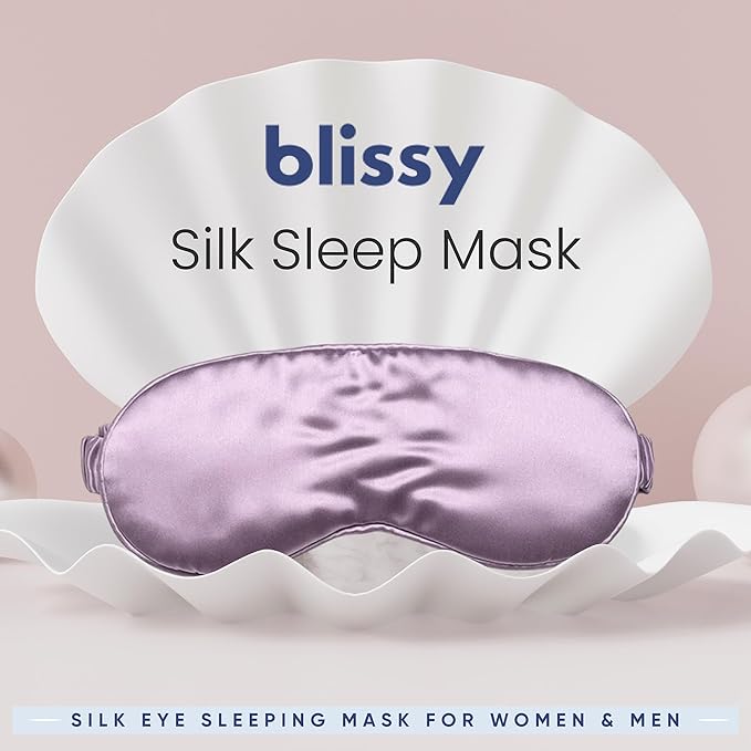 Blissy Silk Sleep Mask - Silk Eye Sleeping Mask for Women & Men for Total Blackout - 100% Pure Mulberry Silk, 22 Momme 6a Fibers - Blindfold Silk Sleep Mask Side Sleeper Eye Cover (Lavender)