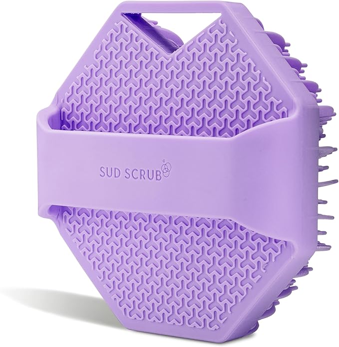 Sud Scrub® Antimicrobial Silicone Body Scrubber, Exfoliating Body Scrubber for Sensitive Skin, Eco Friendly Shower Scrubber for Body, Silicone Body Brush for Showering, Purple