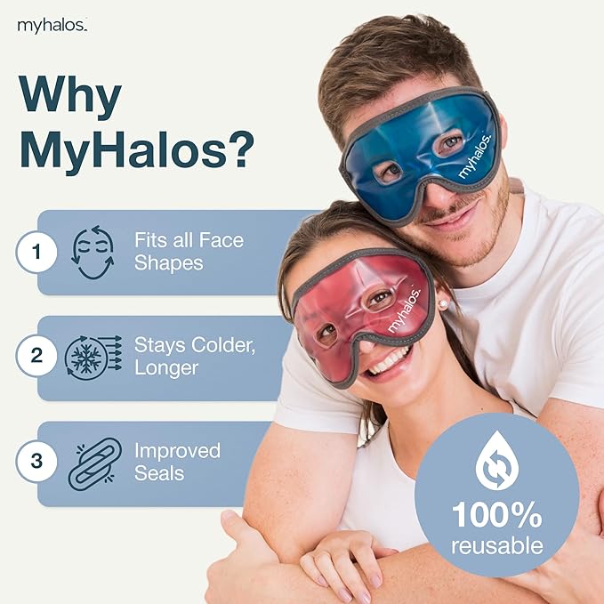 Cooling Eye Mask - Reusable Gel Eye Mask Cold Pack - Our Ice Eye Mask Soothes Puffy Eyes & Dark Circles - Relieve Your Headaches & Sinus Pain with Cold Eye Mask & Eye Gel Mask Therapy - Halos