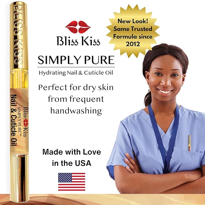 Bliss Kiss | 1 Vanilla Fragrance | Nail Oil Cuticle Pen w/Vitamin E & Jojoba⏤Nail Strengthener Nail Growth Serum for Brittle Peeling Breaking Thin Nails