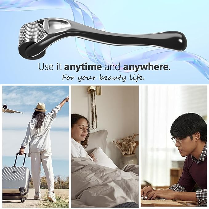 Micro Needling Roller Beard Roller 540 Stainless Steel Micro Needling Roller for Hair Body Home Use (Black)