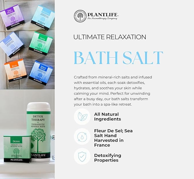 Plantlife Scent Free Therapy Bath Salts - Straight from The Plant Natural Aromatherapy Bath Salts - Balance, Calm, and Release Tension in The Body - Made in California 16 oz