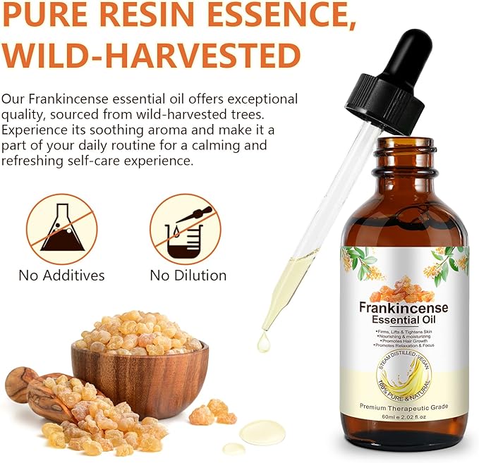 Premium Frankincense Essential Oil 2PCS– 100% Pure & Natural, Therapeutic Grade for Skin, Face & Aromatherapy | Best Frankincense Oil for Face, Wrinkles & Scars | Deeply Nourishing