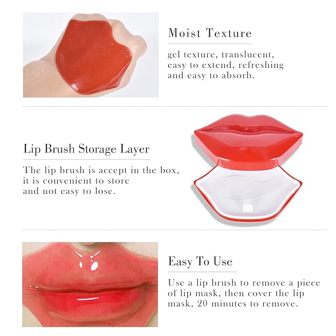 20Pcs Lip Mask Sheet,Red Cherry Moisturizing Plumping Lip Patches, Gel Treatment Lip Masks for Dry Lips Plump Lip Collagen Overnight Sleeping Lip Pads Patches(Red)