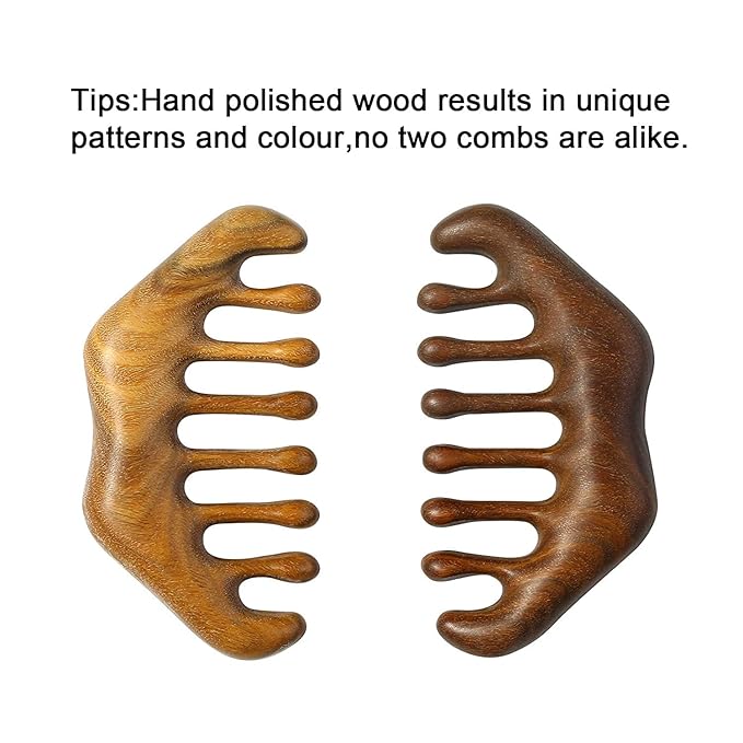 Wooden Handheld Head Massager - Wide Tooth Scalp Massage Comb for Hair Scraping