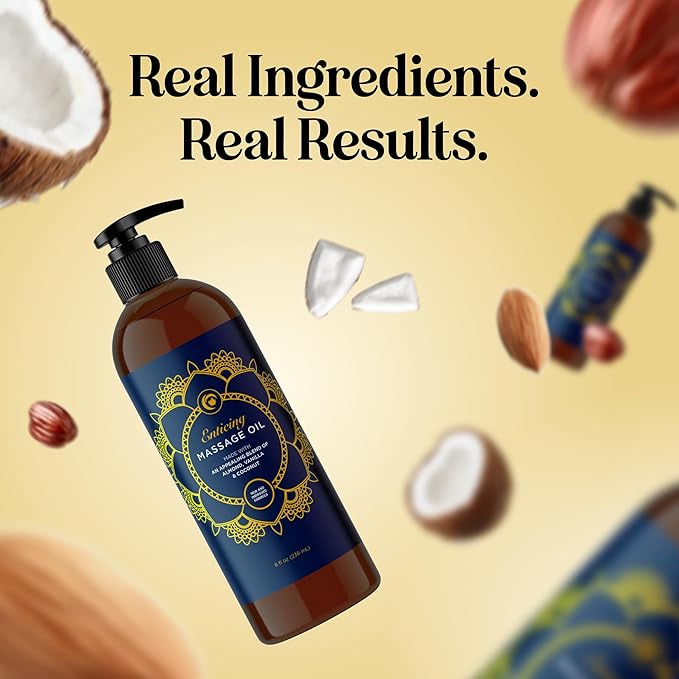 Luxurious Vanilla Massage Oil for Couples - Easy Glide Non Greasy Sweet Vanilla Sensual Massage Oils for Date Night with Silky Smooth Sweet Almond Oil Coconut and Jojoba - Vegan Non GMO & Gluten Free