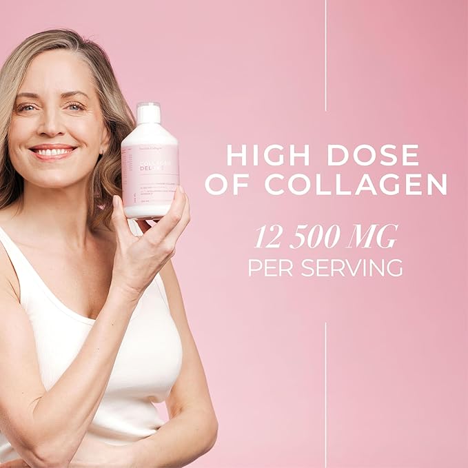 Swedish Collagen Deluxe | 12,500 mg Hydrolyzed Marine Collagen Liquid Supplement - 500 ml, 20 Day Supply | Hyaluronic Acid, Biotin and Vitamin C to Support Healthy Hair, Skin, Nails | Sugar-Free