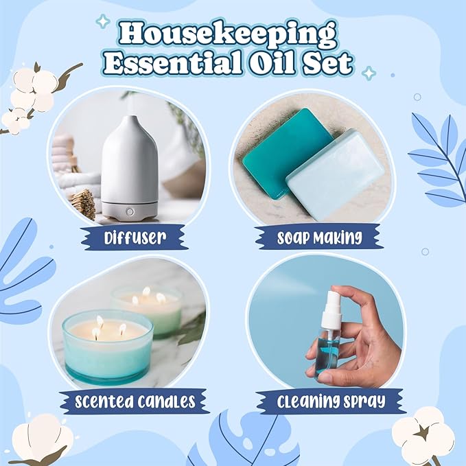 SALKING Housekeeping Fragrance Oils, Premium Essential Oil for Diffuser, Scented Oil Gift Set for Soap Candle Making - Just Washed, Welcome Home, Bright linens, Clean Trick, Clean Breeze, So Clean
