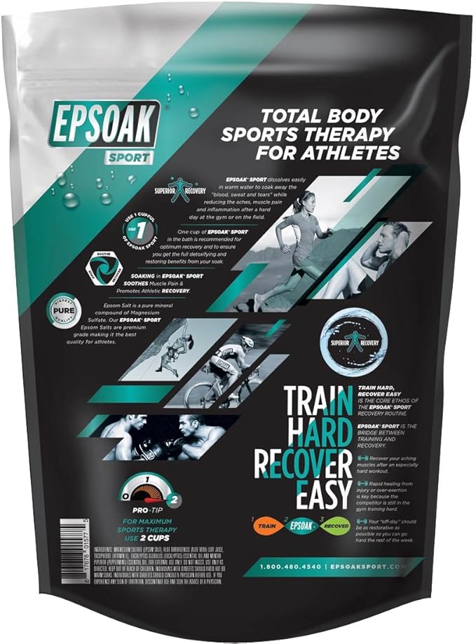Epsoak Sport Epsom Salt for Athletes - 5 lbs. Energizing Therapeutic soak with Eucalyptus and Peppermint Essential Oils