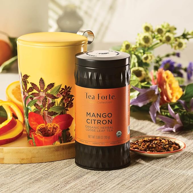 Tea Forte Mango Citron Premium Organic Loose Leaf Caffeine-Free Herbal Tea Blend Canister, Makes 35-50 Cups, Tea Gifts for Mother's Day