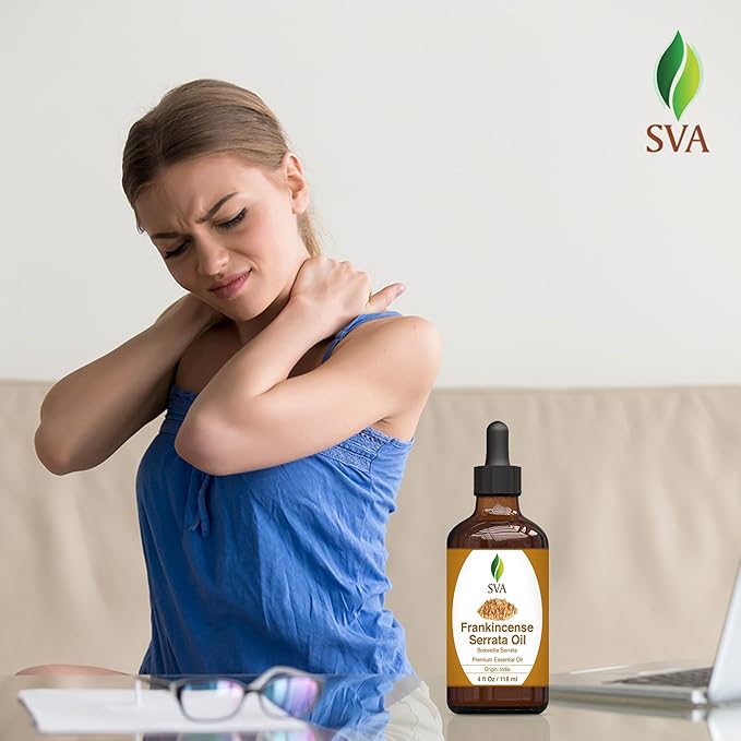 SVA Frankincense Essential Oil – 4 Fl Oz – 100% Natural Boswellia Serrata Oil - for Diffuser, Hair Care, Face, Skin Care, Aromatherapy, Scalp and Body Massage, Soap and Candle Making – with Dropper