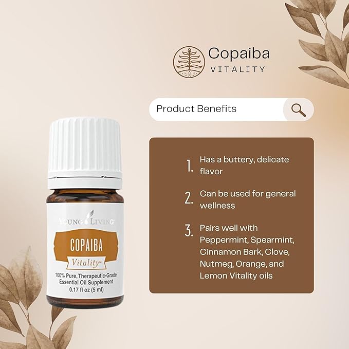 Young Living Copaiba Vitality Essential Oil – 100% Pure, Dietary Use, Mild & Earthy Flavor, 5ml