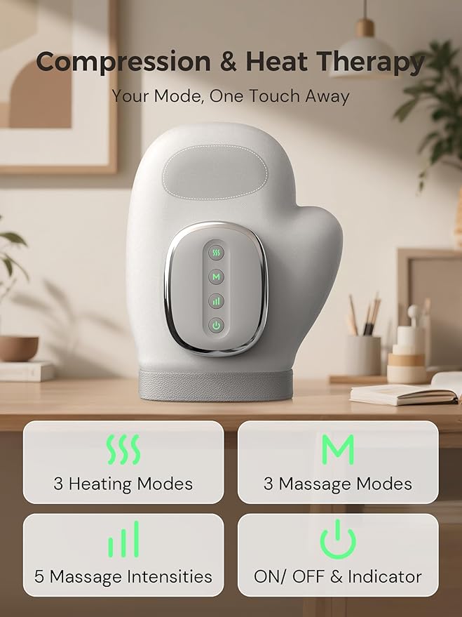 Hand Massager with Heat & Compression – Relief for Arthritis, Carpal Tunnel, & Muscle Tension – 3 Massage Modes, 5 Compression Levels, & Adjustable Temperature – Mother's Day Gift