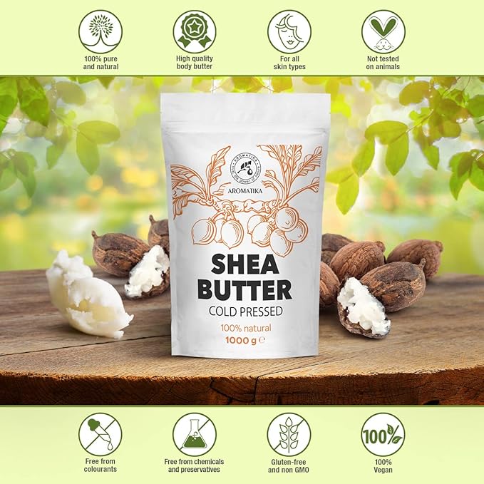 AROMATIKA Shea Butter 35 Oz - Unrefined Raw/Pieces - Africa - Ghana - 100% Pure Shea Butter Body Butter - Cosmetic Grade - for Hair Skin Lip Face Feet Body Care