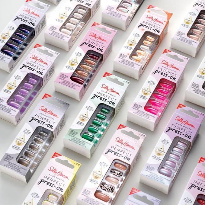 Sally Hansen Instant Cuticle Remover and Salon Effects Perfect Press-On Nails Kit, Nail Glue and 30 Designs
