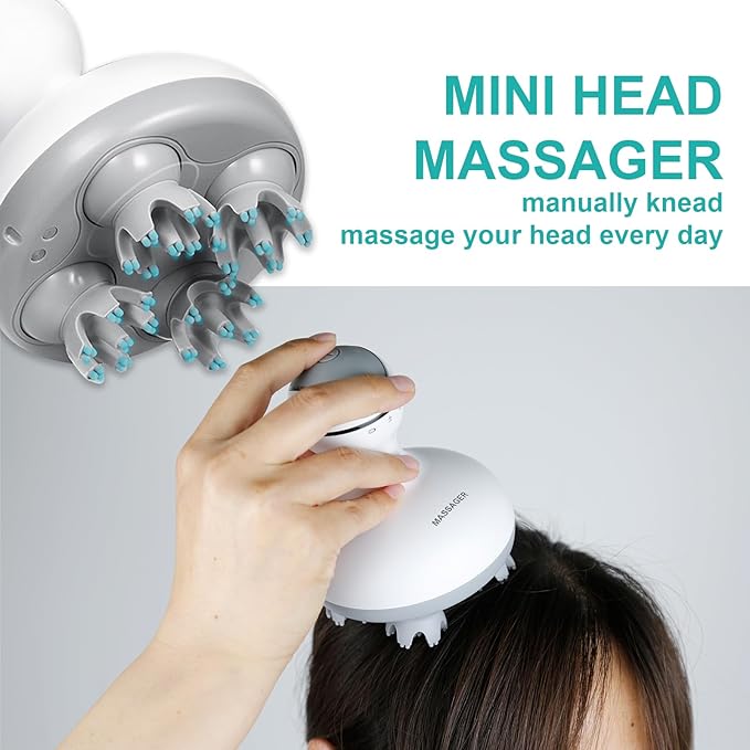 VGU Rechargeable Scalp Massager with Multi-Node Design, Promotes Hair Growth, Relieves Stress, Waterproof, Portable Handheld Head Massager