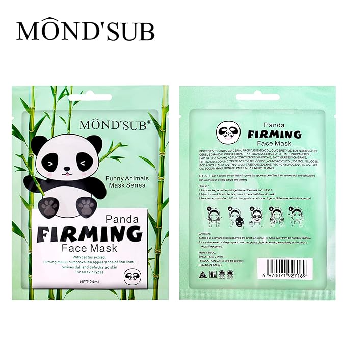 MOND'SUB Animal Spa Beauty Mask, Character Masks Sheet-(Pack of 5) Panda Firming Nourishing Moisturizing Effects For All Skin Types- Birthday Party Gift for her, Girls Night, Spa Night, Beauty Gift