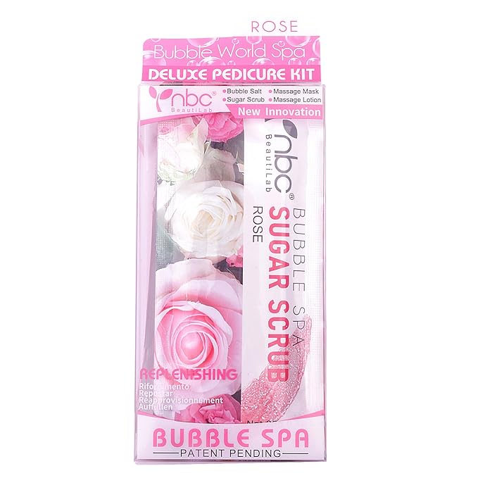 Pedicure Kit Foot Soak Set: Bubble Salt, Sugar Scrub, Massage Mask, Massage Lotion in a Box, 4 Step Foot Spa Kit for Dry Feet, Softens Calluses, Soothes Sore, Tired Feet(3 Set Rose)