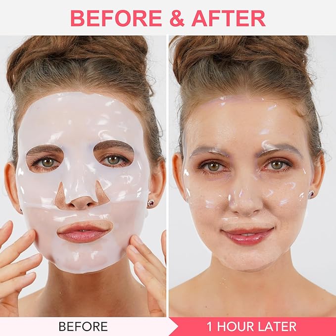 Collagen Face Mask, Hydrating Overnight Hydrogel Mask, Pore Minimizing, Elasticity Improvement, Firming, Moisturizing-4 Pack