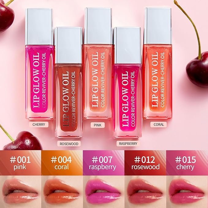 Plumping Lip Oil, Hydrating Gloss Tinted Lip Balm Transparent Lip Care, Big Brush Head Glitter Shine, Long Lasting Nourishing Non-sticky Fresh Texture(2PCS ROSEWOOD)