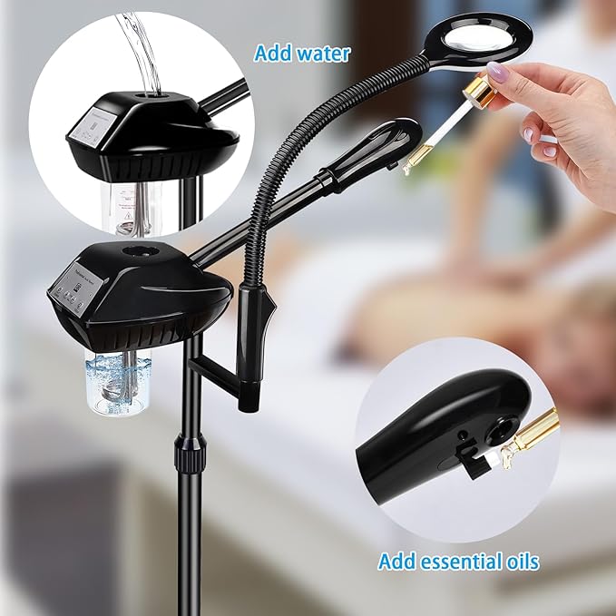Professional Facial Steamer on Wheels, 2-in-1 Facial Steamers with 5X Magnifying Lamp, Ozone Facial Steamer for Facial Deep Cleaning, Facial Humidifier for Spa, Salon and at Home Use
