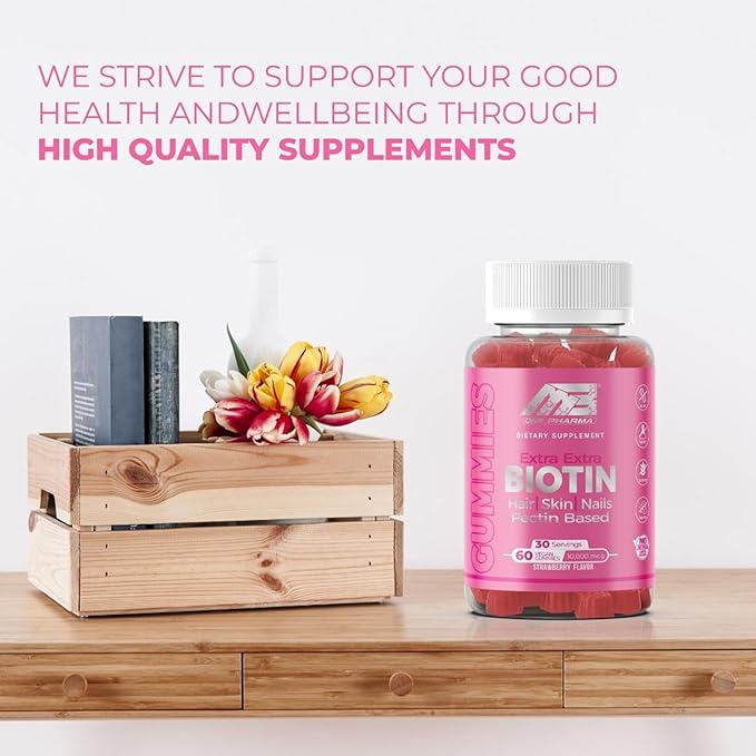 MB One Biotin Gummies-High Potency-Healthy Hair, Skin and Nails Strengthening, Vitamin B7, (10000 Mcg) Non-GMO, Pectin Plant Based, for Kids and Adult, Strawberry Natural Flavor 2 Pack