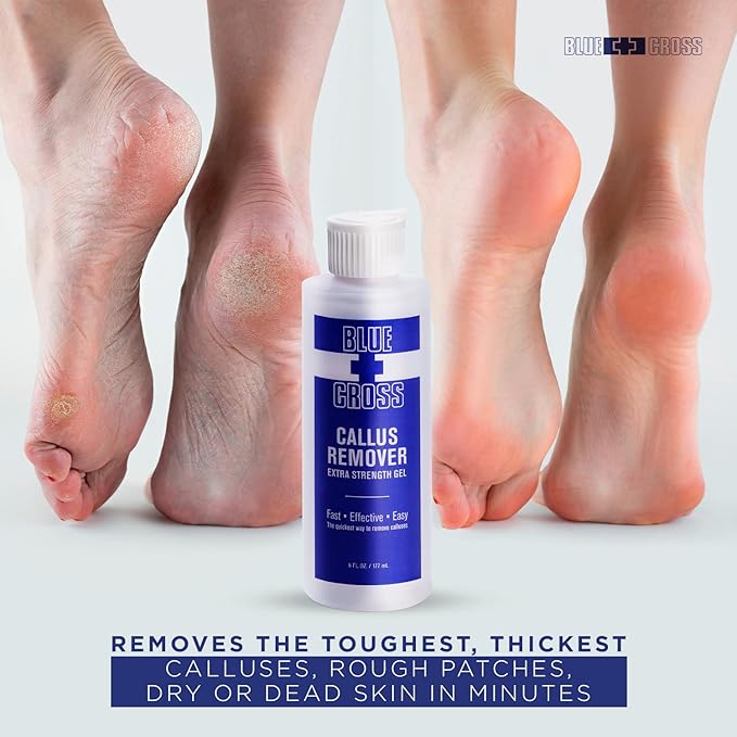 Blue Cross Hydrating, Moisturizing, Strengthening Cuticle Remover Oil with Lanolin + Extra Strength Callus Remover Gel for Heel or Feet, 6 oz each, 2 pack Bundle