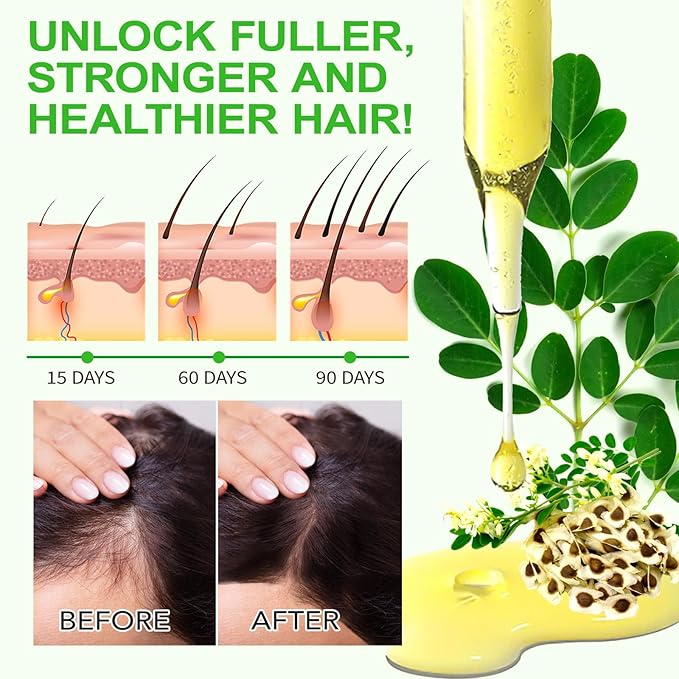 Premium Organic Moringa Oil Cold Pressed,Moringa Oil Unrefined for Hair & Skin Lightweight Face Oil, Natural Moisturizer in Glass Bottle 60ml